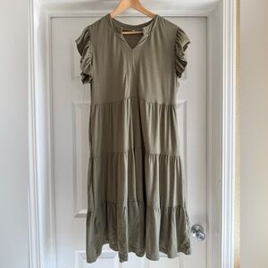 Tiered Ruffle Sleeve Dress - Olive